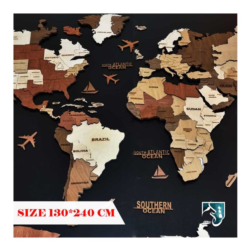 تابلو نقشه چوبی جهان